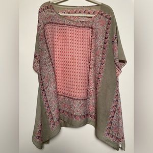 2 Chic bandana inspired top, blouse, poncho, pink and sage, size One Size